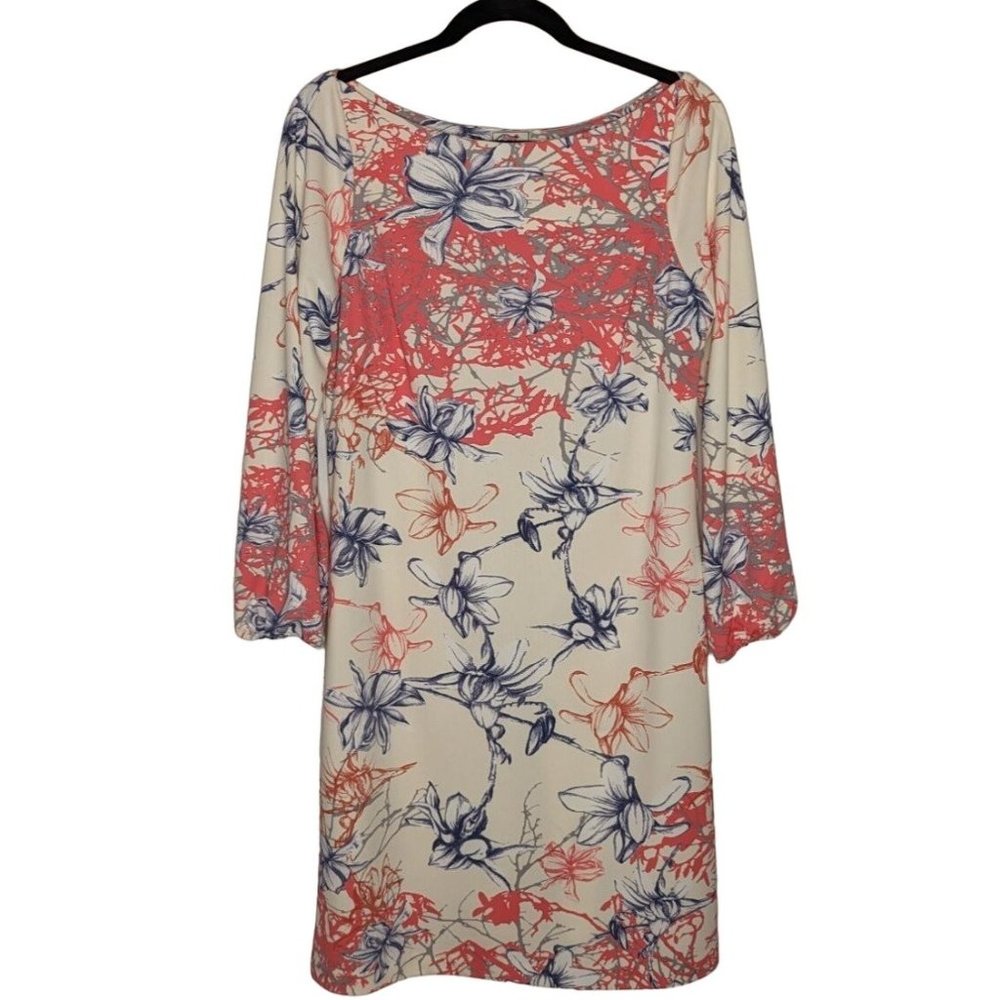 Yoana Baraschi long sleeve Boat‎ neckline shift cream coral dress size L